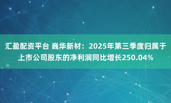 汇盈配资平台 巍华新材：2025年第三季度归属于上市公司股东的净利润同比增长250.04%